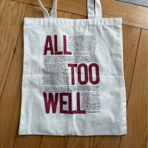 Cream Canvas Tote Bag with Red "ALL TOO WELL" Print - Women Accessories